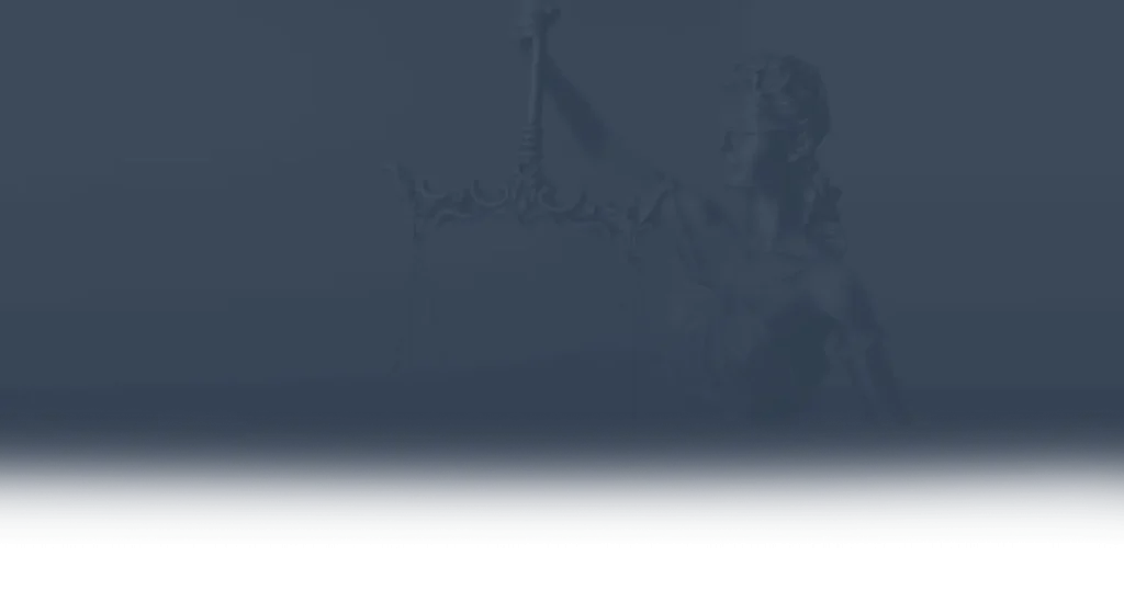 Faded silhouette of Lady Justice holding scales